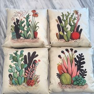 Set of 4 Linen Cactus Throw Pillows